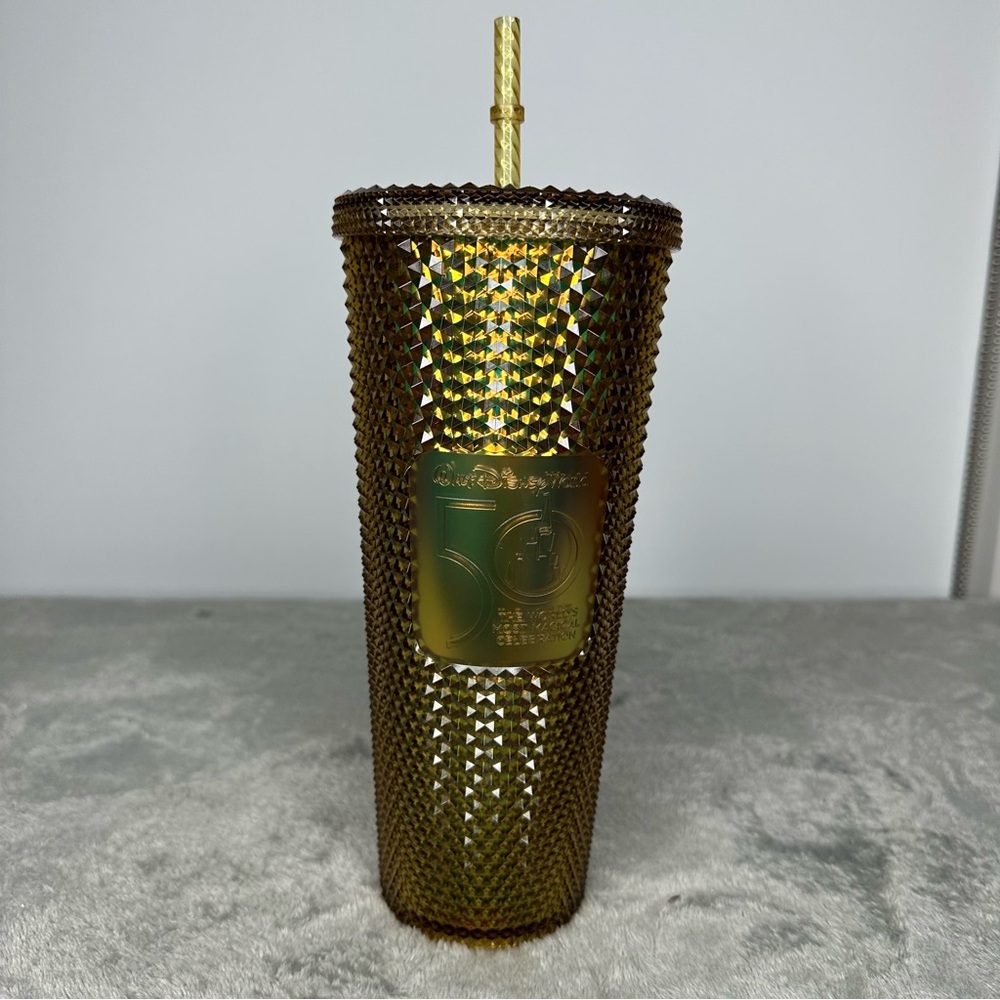 Starbucks Walt Disney World 50th Anniversary Gold Tumbler Cup Geometric 24oz